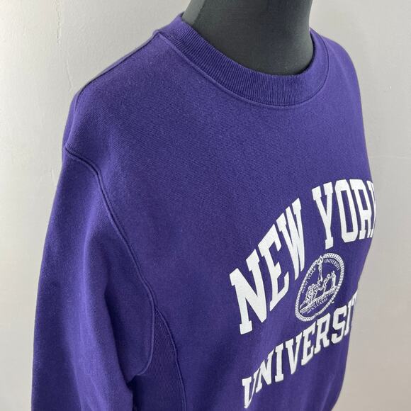 NYU New York University Champion Purple Crewneck Cotton Blend Sweatshirt Size S - Picture 5 of 9